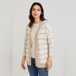 Tanya Taylor thick white cream striped cardigan sweater